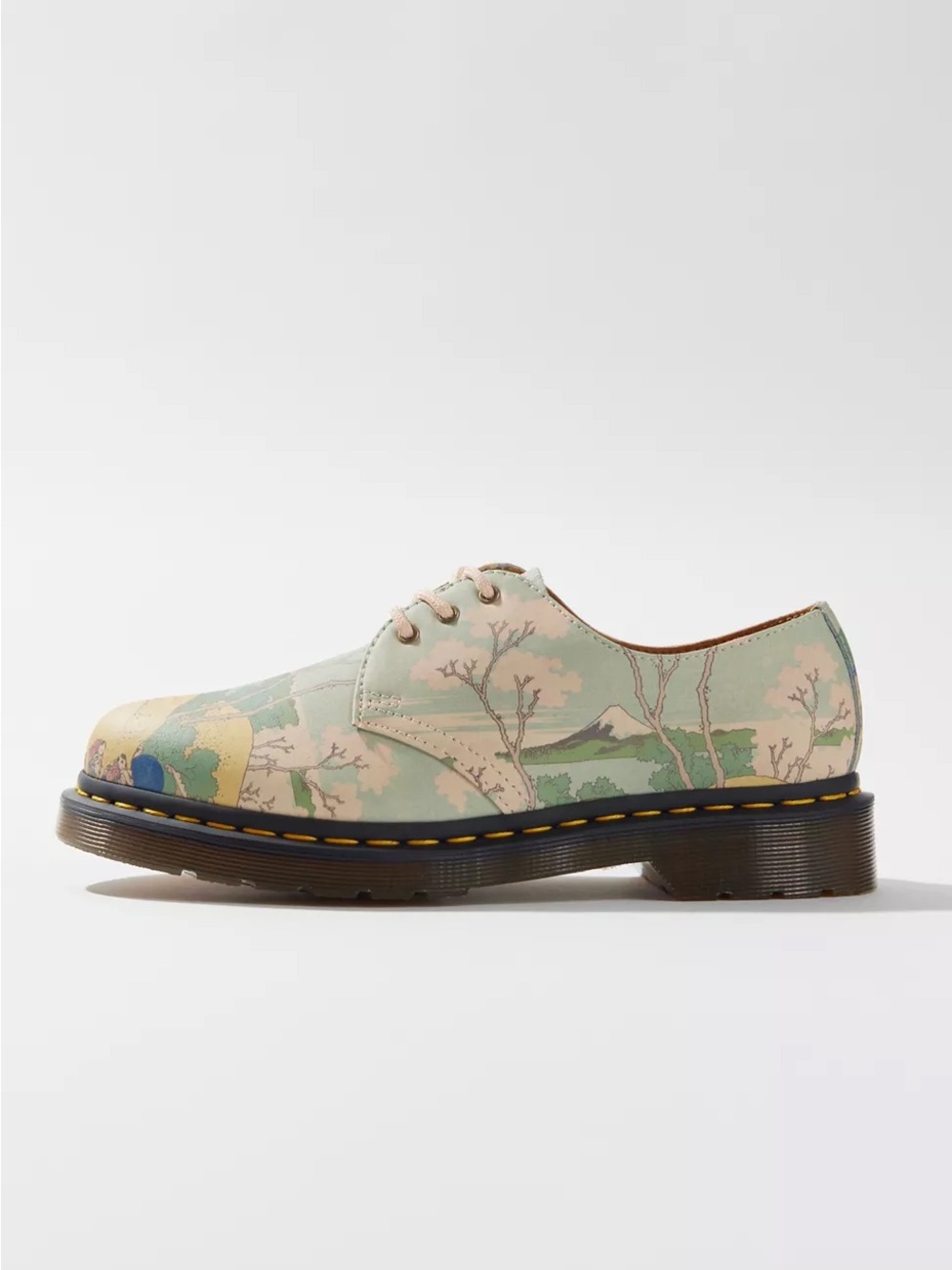 Floral Landscape Leather Lace-Up Oxford - Mint Green